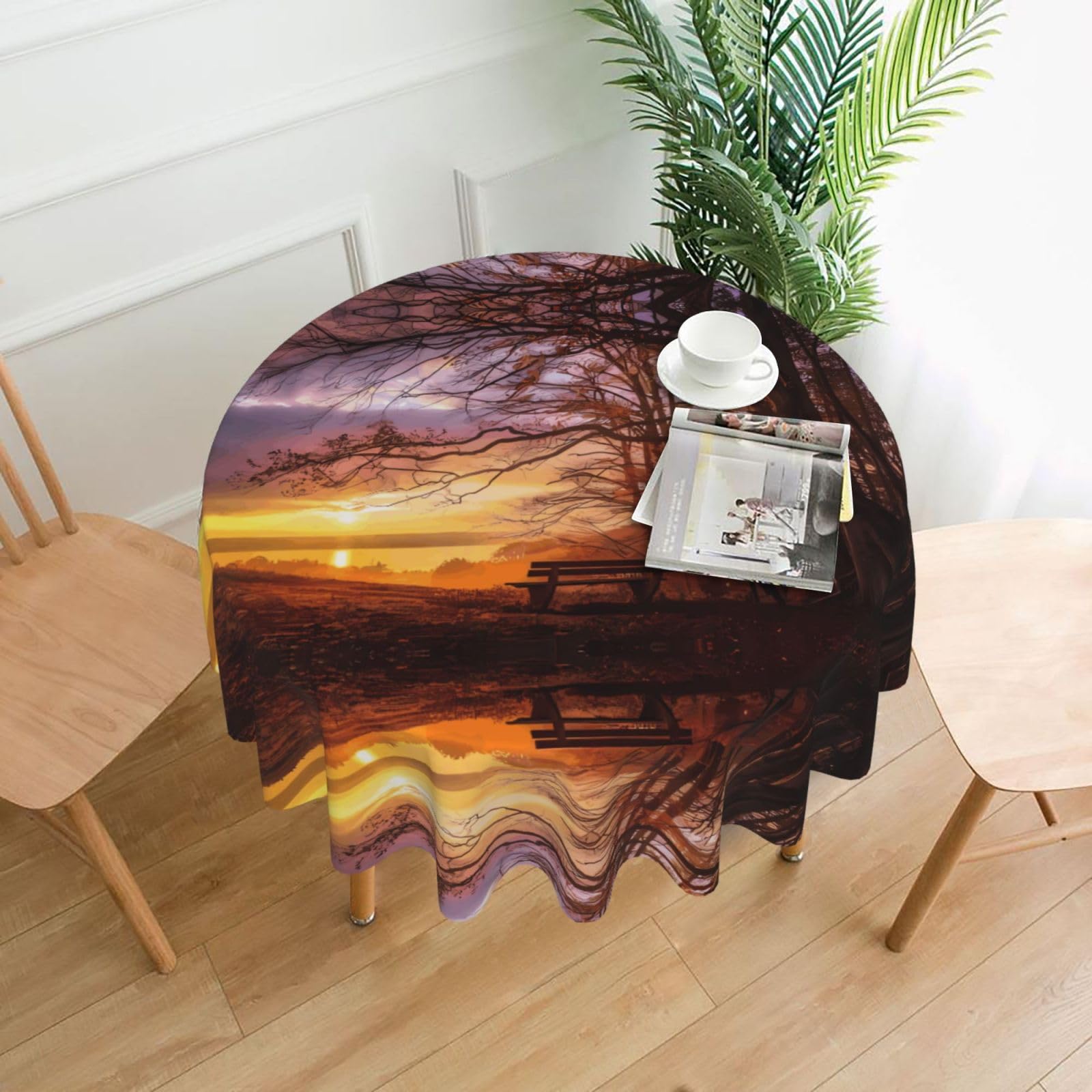 YYHWHJDE Lonely Bench Sunset Prints Round Decorative Tablecloth 60in - High-Grade Polyester Throw for Elegant Dining & Festive Gatherings