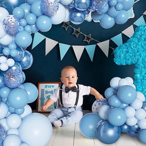Miniatura 5 de Kit de guirnalda de arco de globos azules, globos de confeti de macarrón azul metálico de diferentes tamaños para niños, cumpleaños, baby shower,