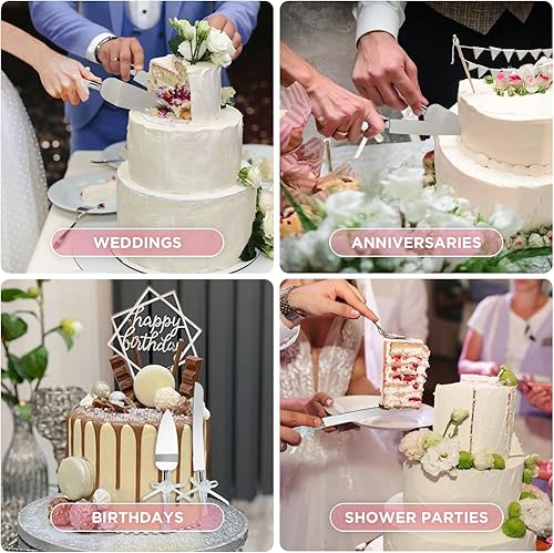 Miniatura 2 de FISHBONE Juego de cuchillos y servidores de acero inoxidable para tartas de boda con diseño elegante, juego perfecto para cortar pasteles para bodas