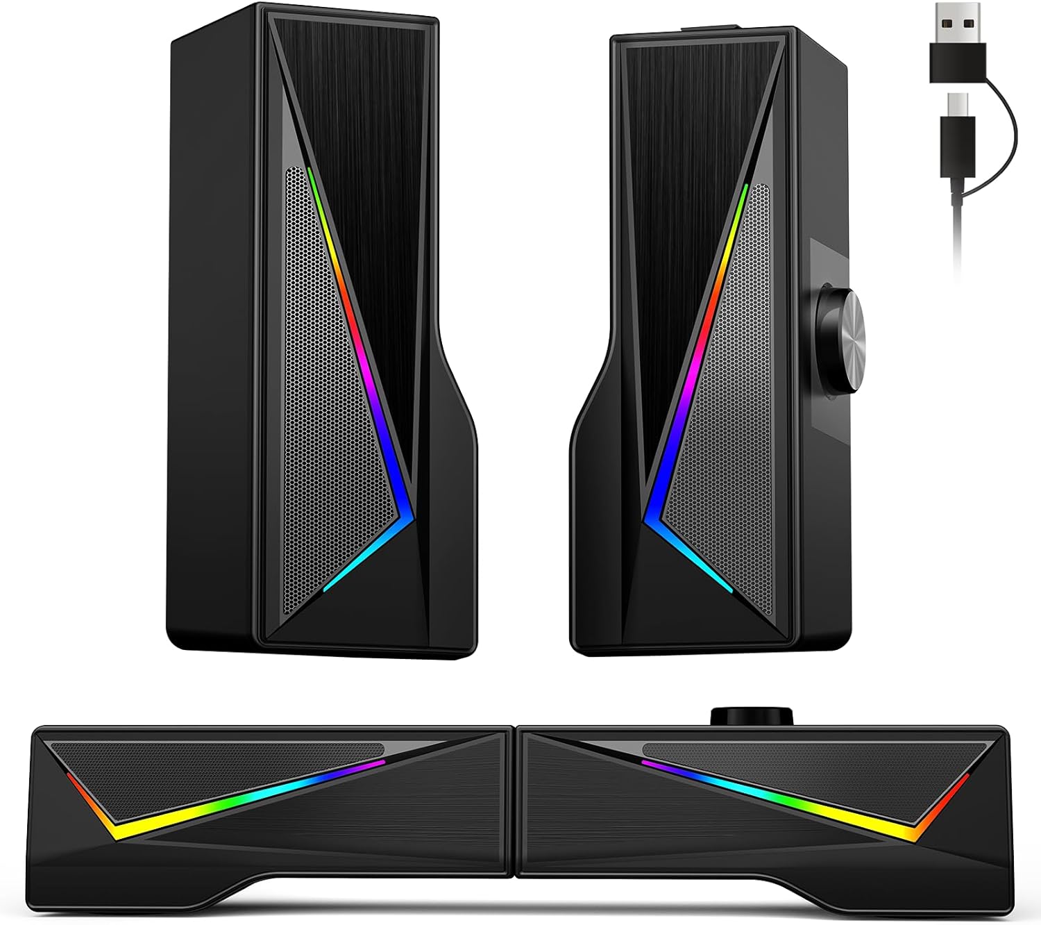 Computer Speakers with 2.0 Channel Stereo, Gaming Speakers with 6 Colorful LED Modes