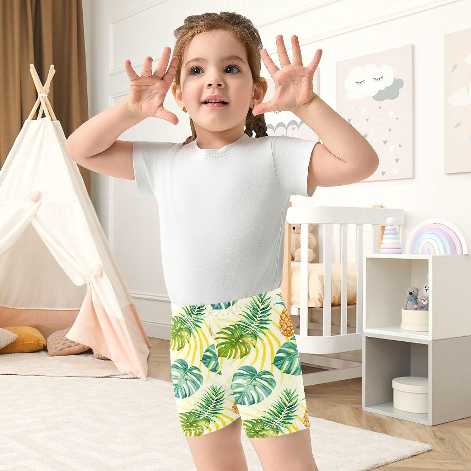 Pinapple Pale Yellow Girls Bike Shorts Toddler Soft Cotton Under Dress Cartwheel Shorts