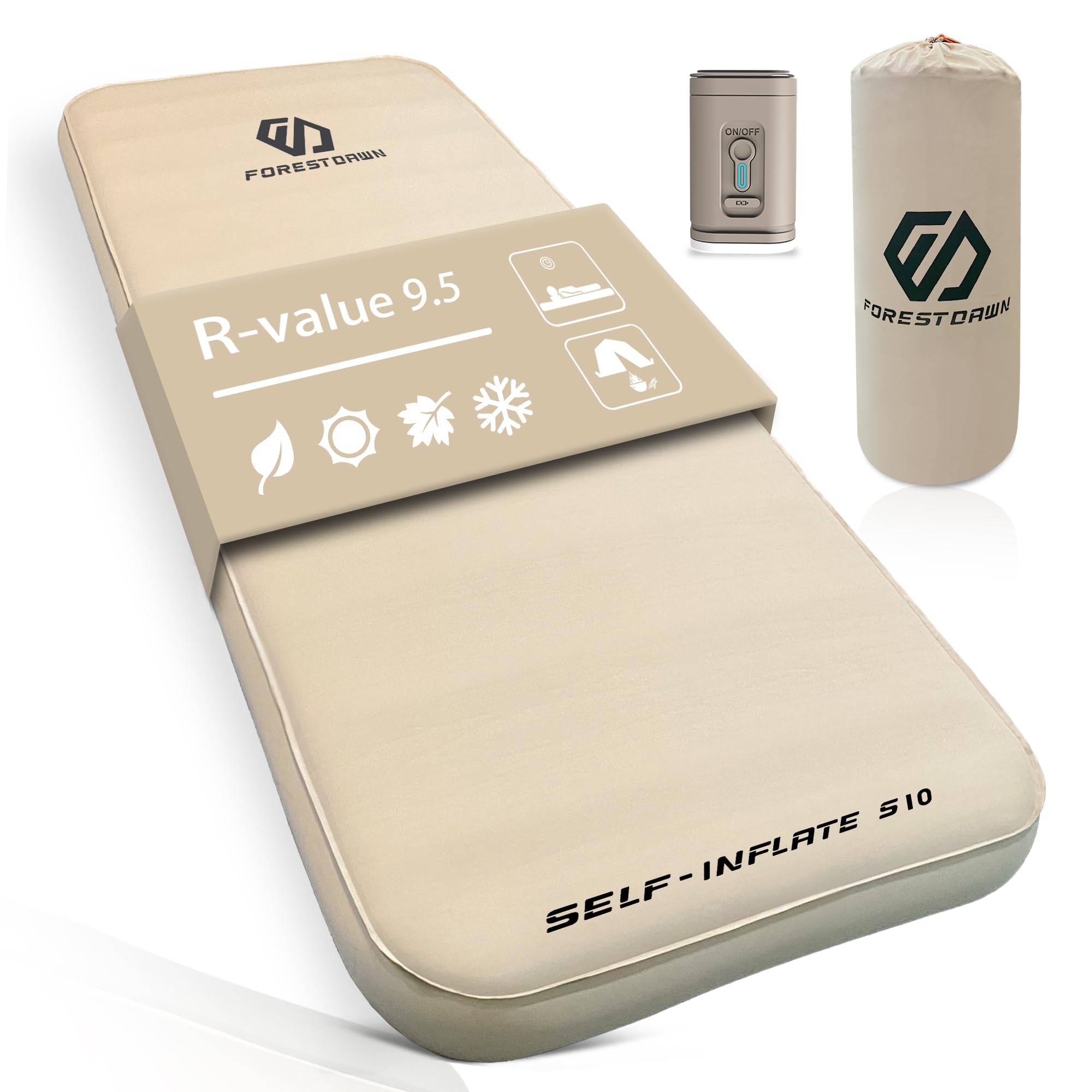 ForestDawn Self Inflating Sleeping Pad,4" Extra Thick Memory Foam Camping Pad, 60S Fast Air Self-Inflating Camping Mattress Pads, 4 Season Sleeping Mat for Camping Rooftop Tent Car Truck Van…