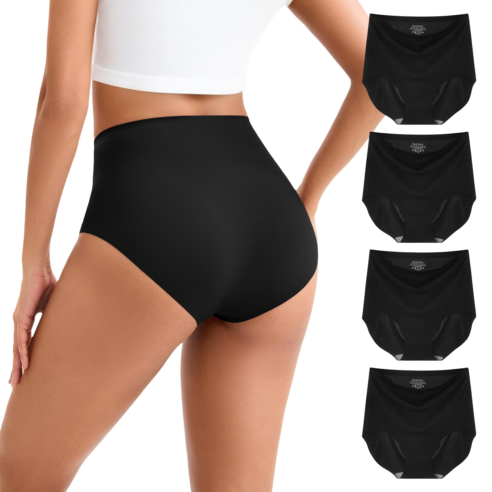 INNERSY Women's Seamless Underwear High Waisted Invisible No Show Briefs Panties 4-Pack