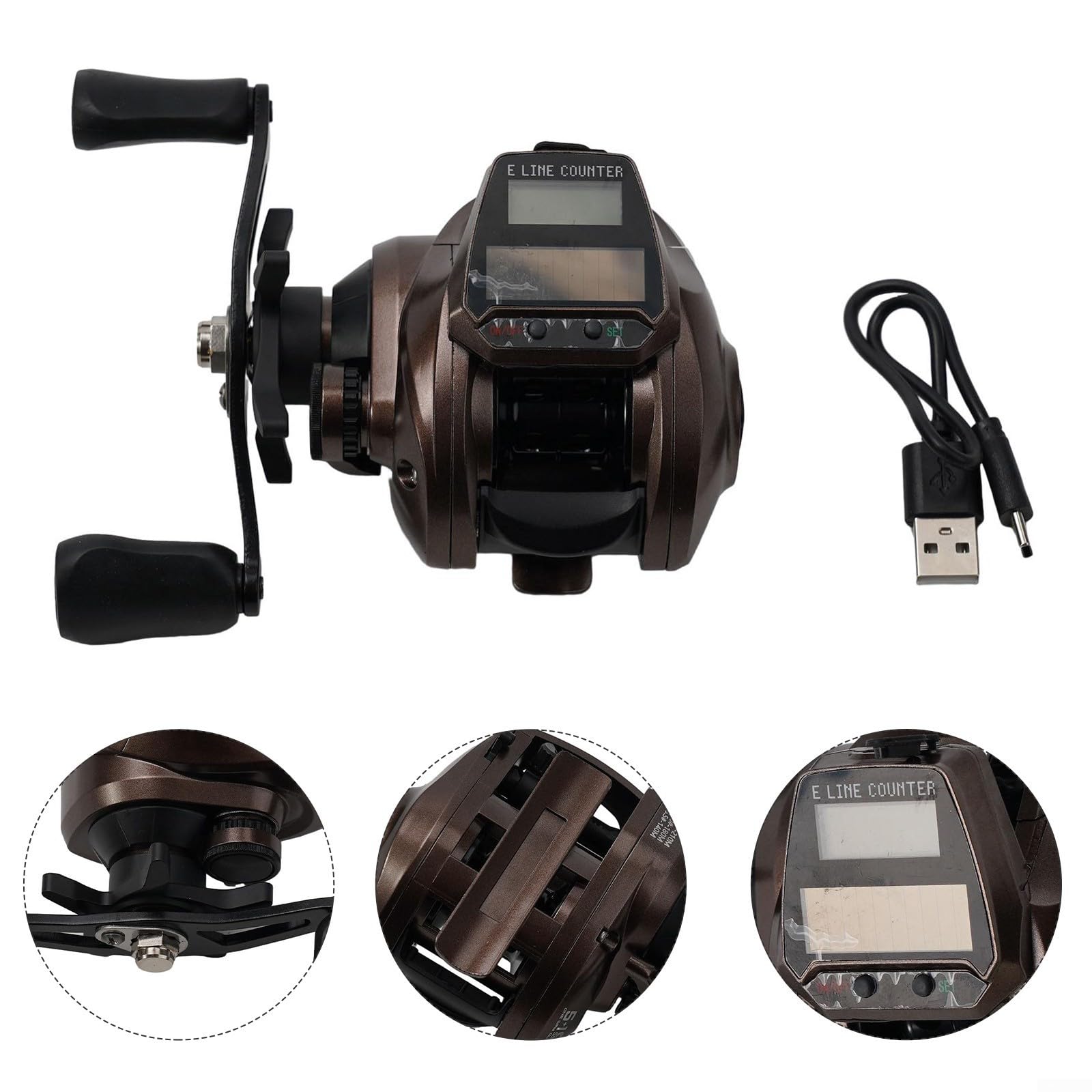 Carrete de pesca eléctrico con cable de carga,Aparejos de pesca con contador de línea,Alarma de mordida para pesca en rafting,Pesca de cebo