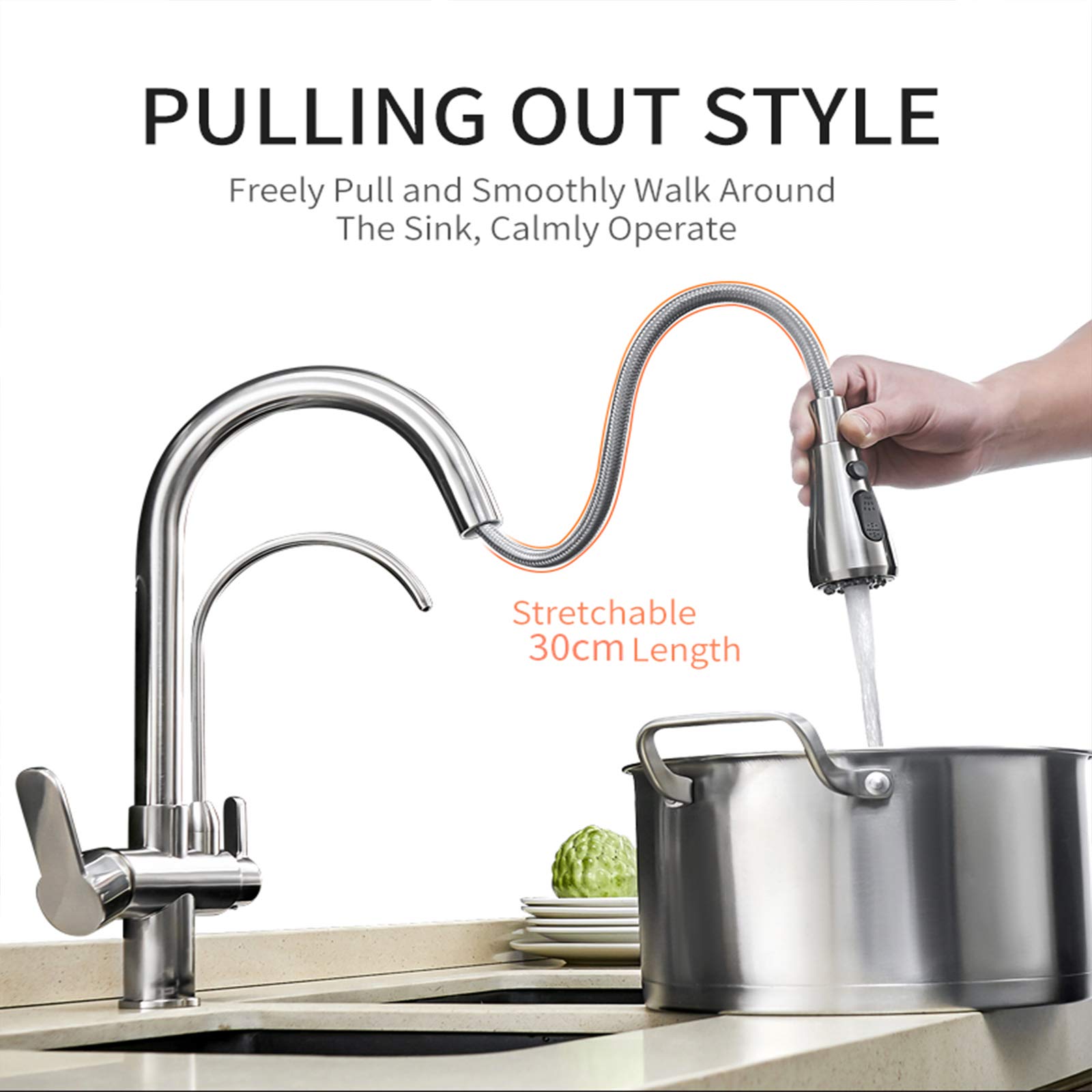 Robinet De Cuisine Pour Purificateur Eau Osmose Inverse – METAL FREE – Argent – 28 Cm
