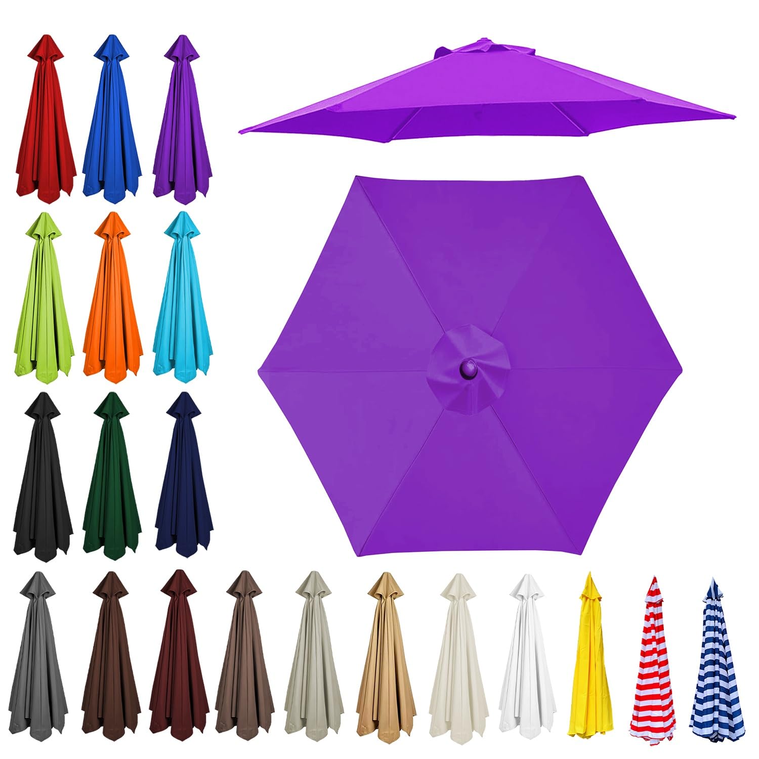 2m/2.30m/2.5m/2.7m/3.0m/3.5m Replacement Parasol Canopy, Garden Umbrella Replacement Top Cover, 6/8 Arms Umbrella Cloth Fabric for Sunshade, Water Resistant, Fits Various Frames(Purple,8ribs:2.30m/7.5
