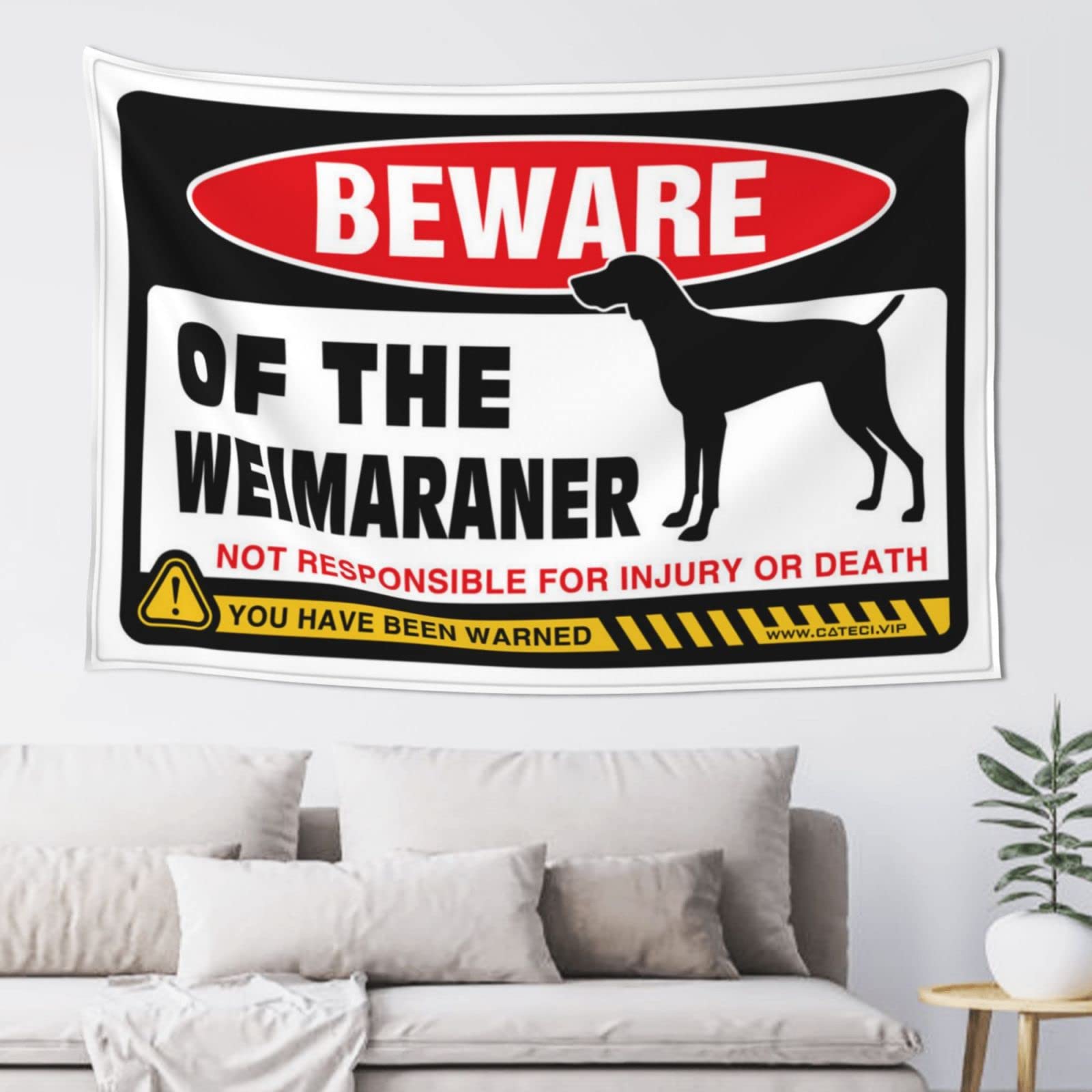 PRAVOXI Tapestries For Bedroom Beware Of Weimaraner Tapestry Hanging Wall Decor Tapestries For Bedroom(75X100CM)