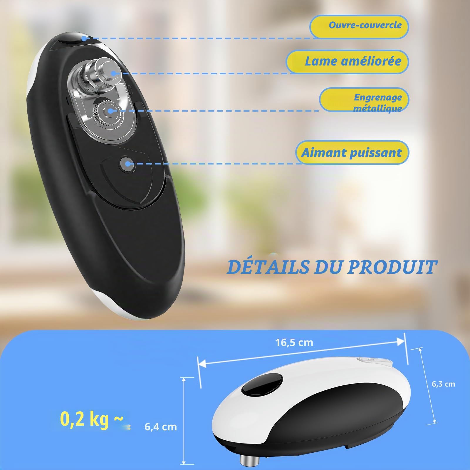 Ouvre-boîte Électrique USB Rechargeable – Fonctionne sur Batterie, Ouverture Automatique à Une Touche, Support Magnétique pour Couvercle & Coupe Lisse, Sans Fil & Facile à Utiliser pour les Seniors