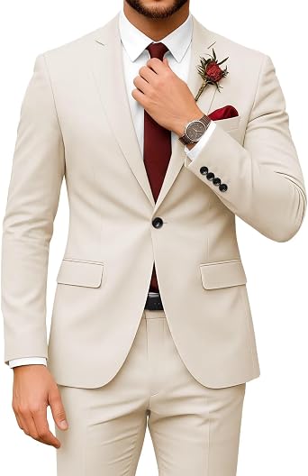 Mens 2 Piece Suit Slim Fit Wedding Prom Party Business Suit Notch Lapel One Button Blazer and Pants Tuxedo Set