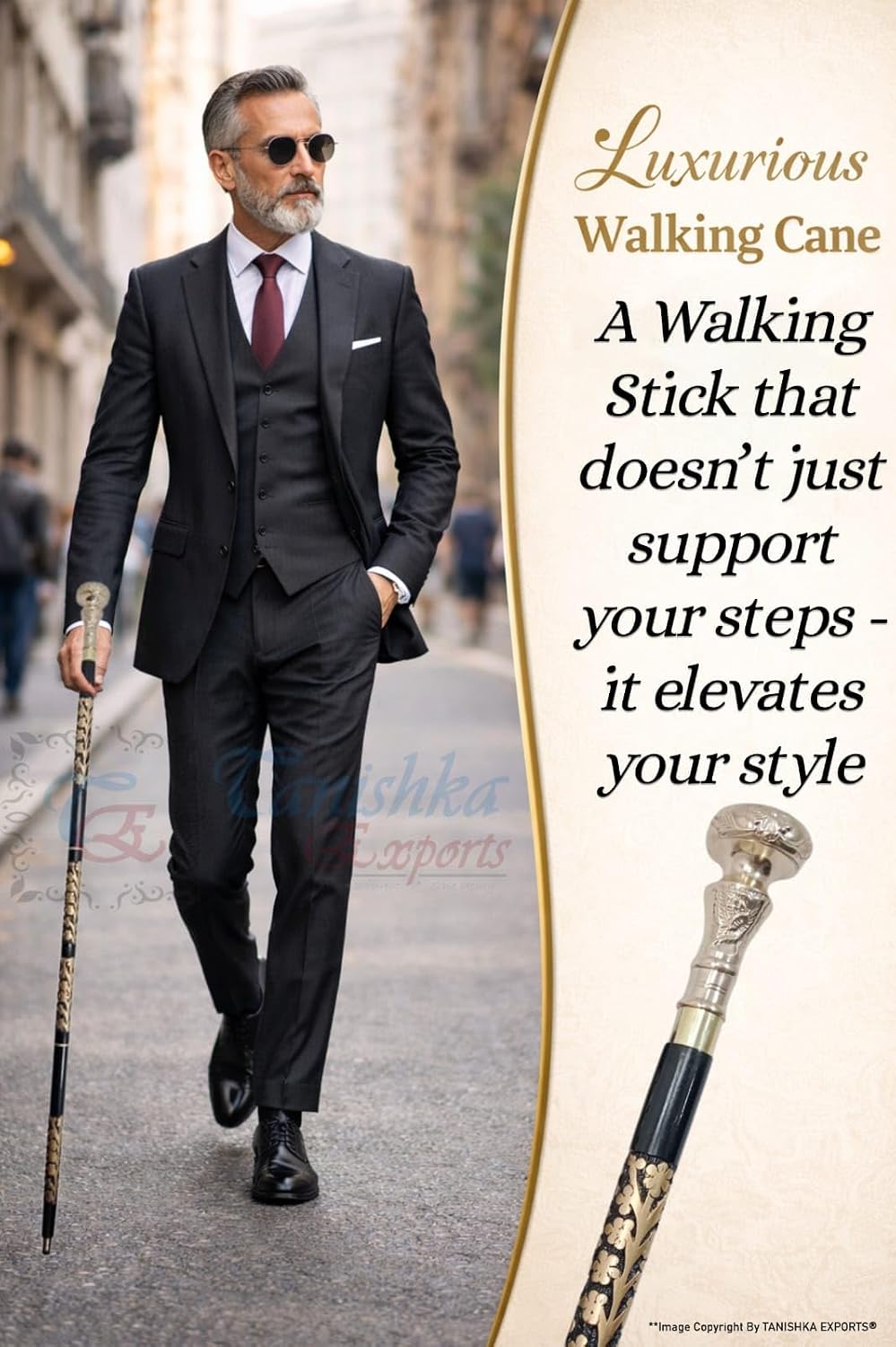 Vintage Antique Solid Brass Walking Cane Ornate Walking Polished Shiny Handle Black Golden Carving Walking Stick, 38 inch