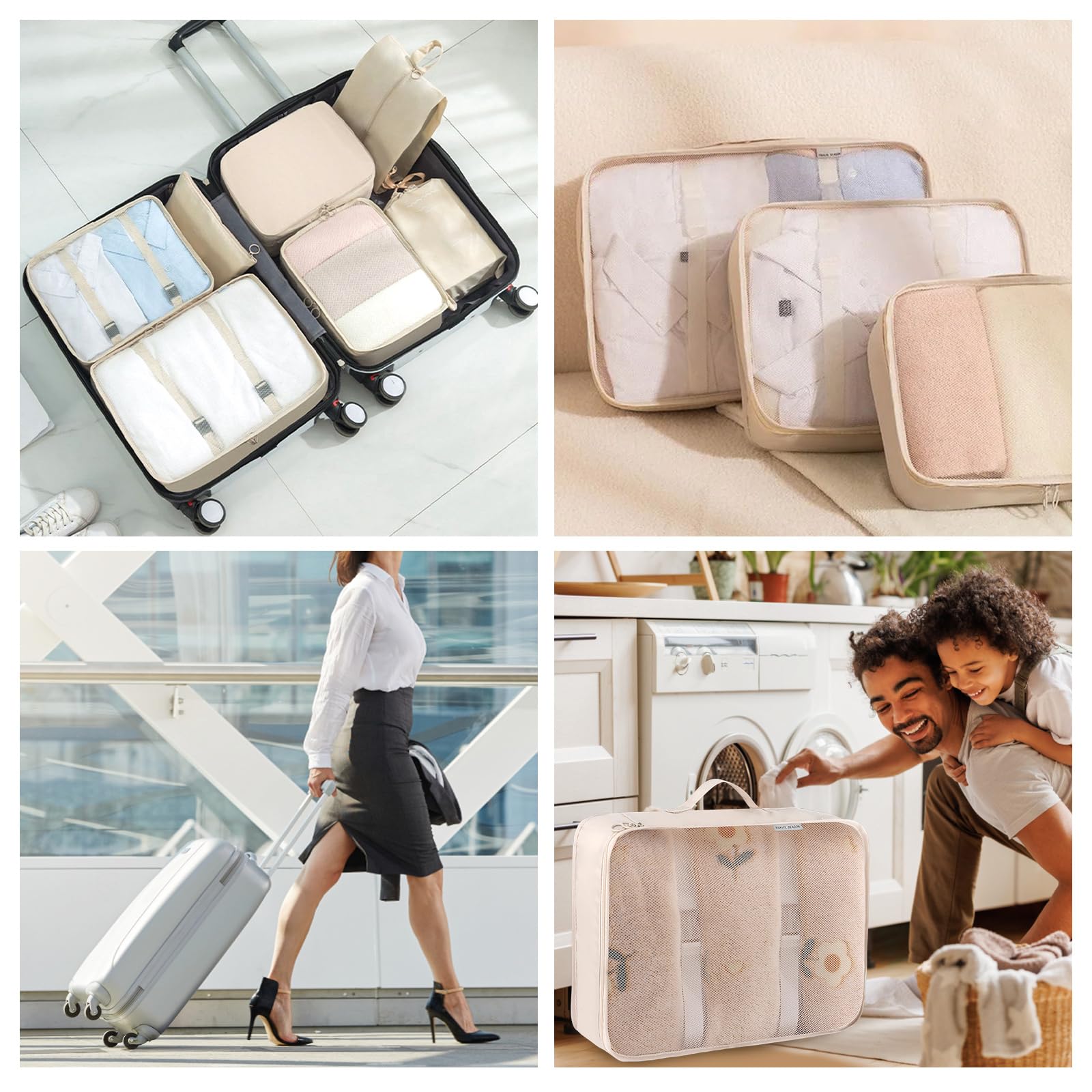 Set Di 7 Packing Cubes Per Valigia - Organizer Da Viaggio Impermeabile Grigio - Foto 8