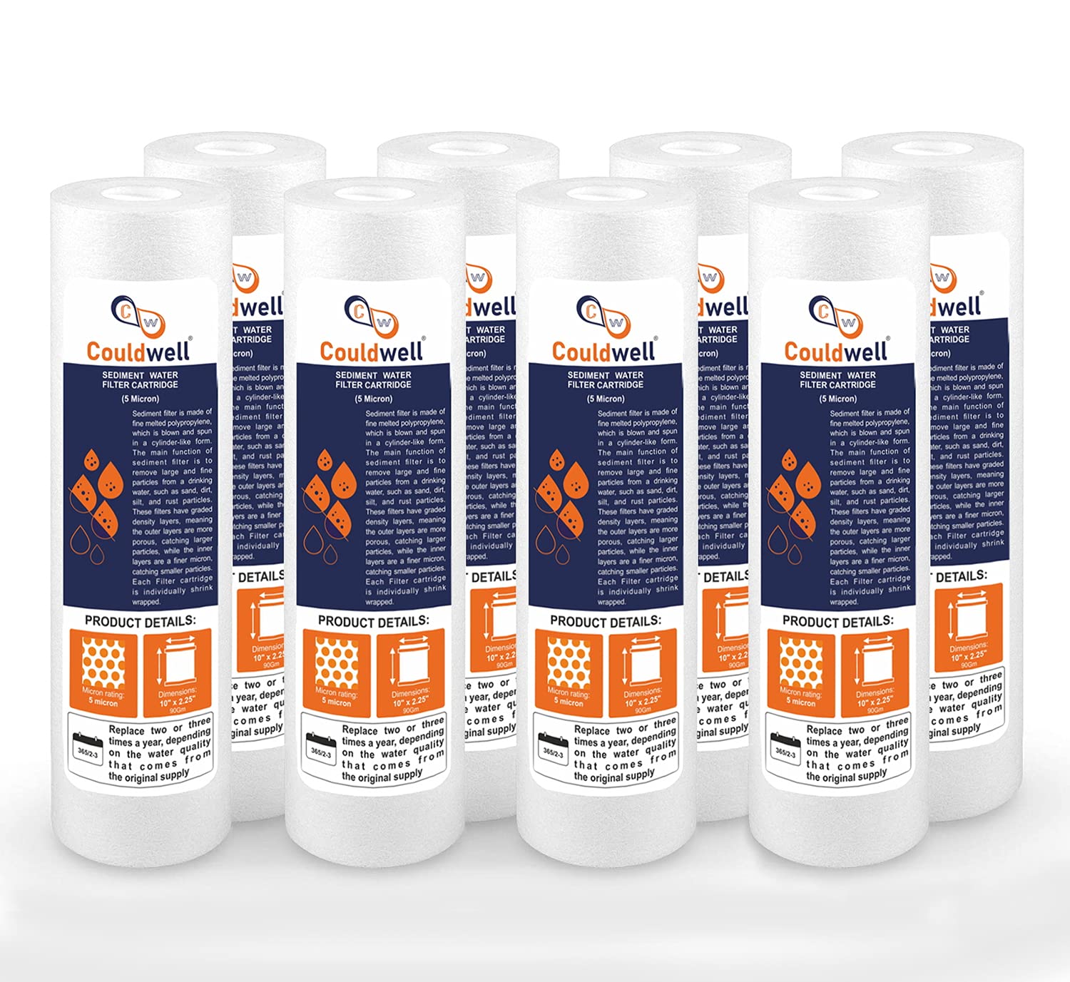 Couldwell Water Filter Candles 10 Inch PP Spun Filter Sediment Pre