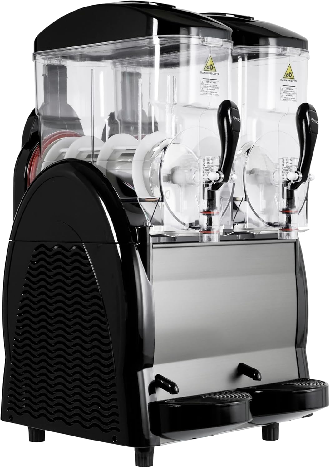 Adcraft 6-Gallon Granita Frozen Beverage Machine with Double 3-Gallon Hoppers, LED Lighting, and Non-Drip Taps, Durable Stainless Steel and High-Impact Plastic, Black