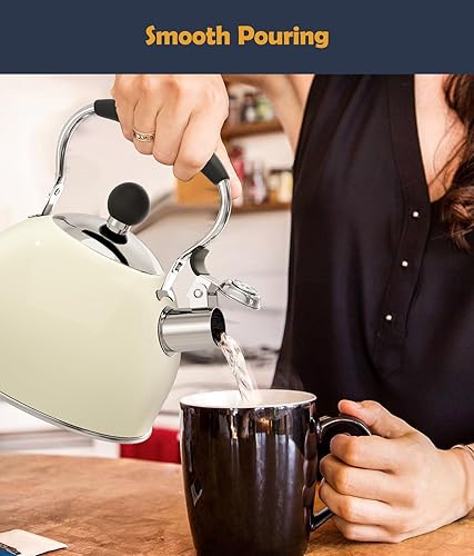 Miniatura 6 de Hervidor de té, hervidor de té silbante de acero inoxidable de 2 cuartos de galón, tetera silbante para estufa con mango plegable ergonómico, tetera