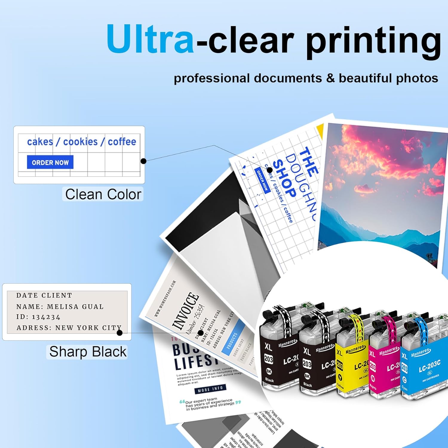 LC203 XL Ink Cartridges High Yield 5-Pack (2 LC203BK LC203C LC203M LC203Y) Replacement for Brother LC203 Ink Cartridges LC201 LC201XL Work with MFC-J460DW MFC-J485DW MFC-J4620DW MFC-J885DW Printer