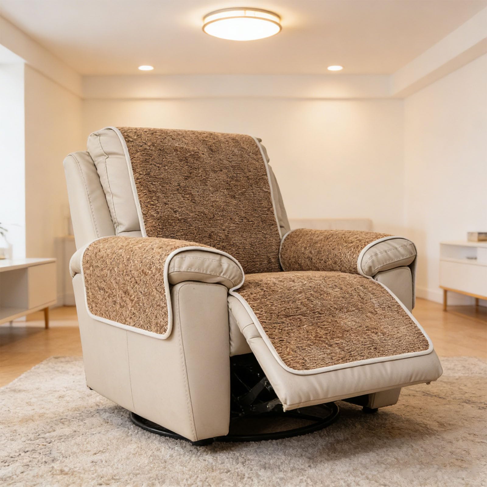 Copri Poltrona Relax Reclinabile,Copridivano per Poltrona Relax Reclinabile,Tessuto Poliestere Morbido,Copripoltrona Relax 1 Posto Antiscivolo con Particelle di Silicone,A Brown