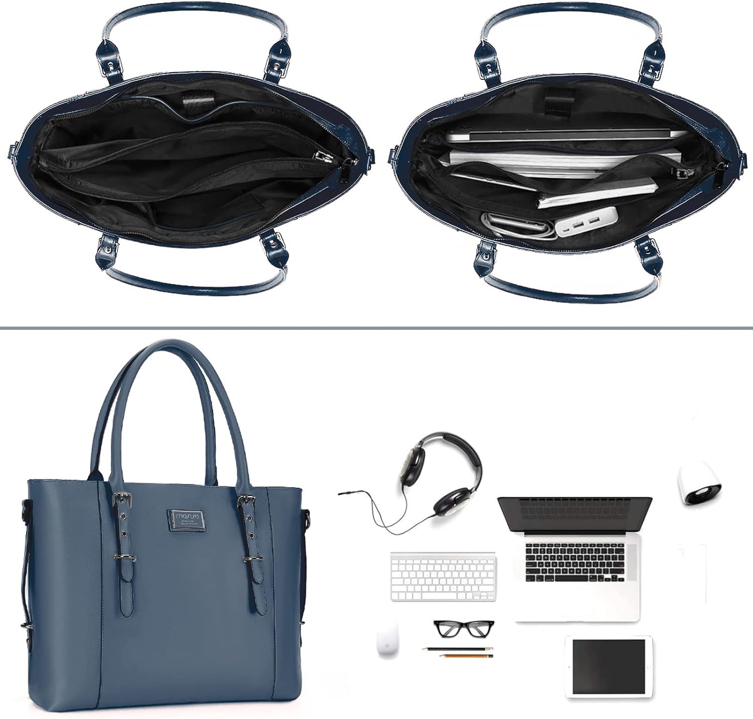 MOSISO PU Leather Laptop Tote Bag for Women, Waterproof Large Capacity Business Work Briefcase Shoulder Laptop Bag - Image 3