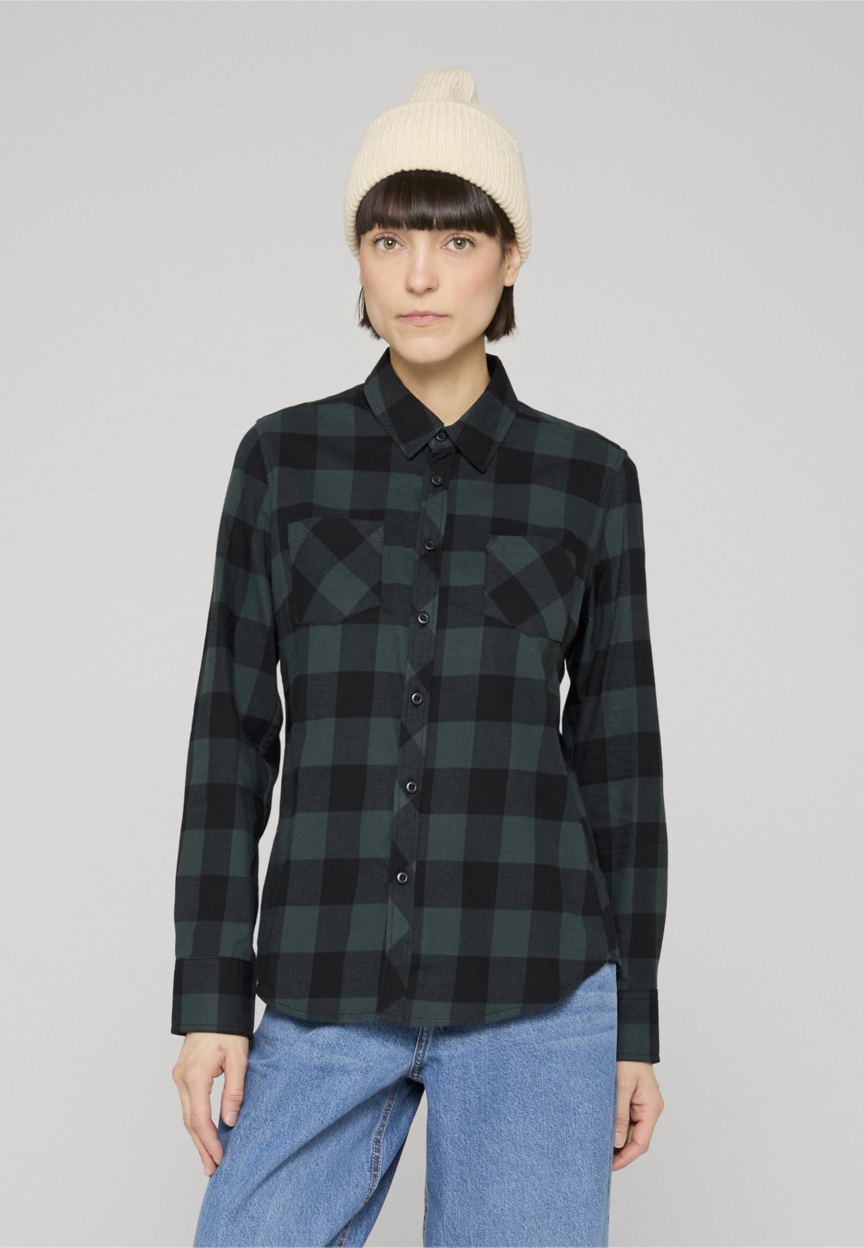Urban Classics Ladies Turnup Checked Flanell Shirt Koszula Kobiety , Jasper/czarny , M