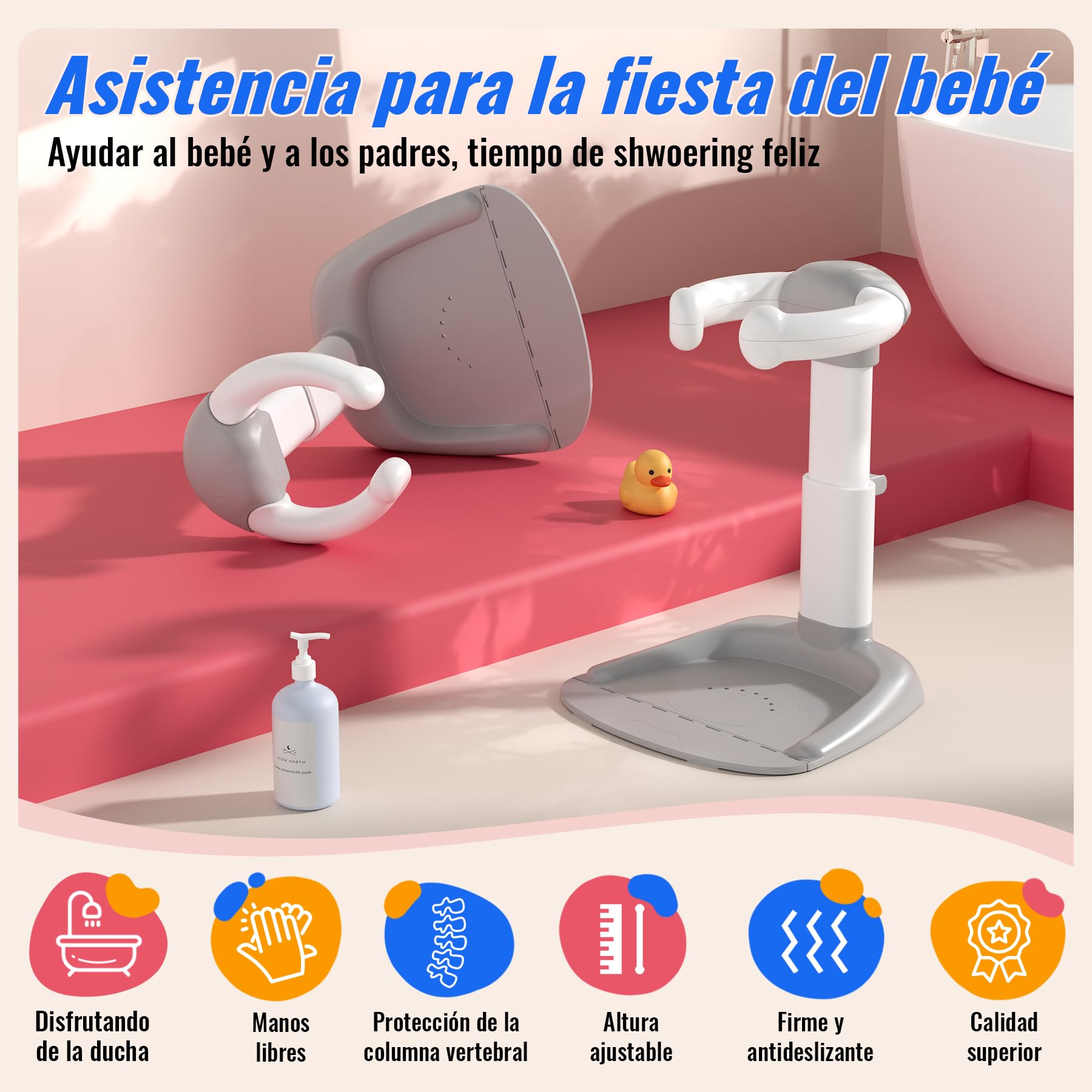 Soporte Baño Bebe, Base Antideslizante Para Soporte Ducha Para Bebe, Ducha De Bebé Para Niños Pequeños (8-36 Meses), Ducha De Pie Como Reemplazo De Bañera De Bebé Y Asiento De Baño
