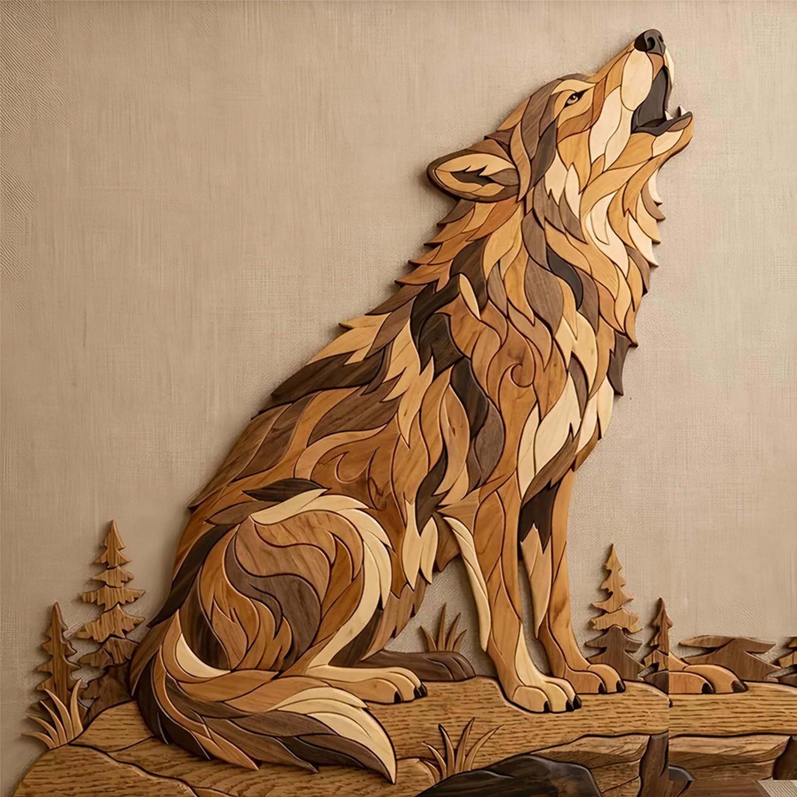 Poetrydraw Howling Wolf 5D Diamond Art Kit 15.75X15.75in Full Drill Diy Crystal Rhinestones Wall Decor For Adults & Beginners