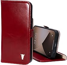 TORRO Leather Case Compatible with iPhone 12 / iPhone 12 Pro – Genuine Leather Wallet Case/Cover with Card Holder and Stand Function (Red)
