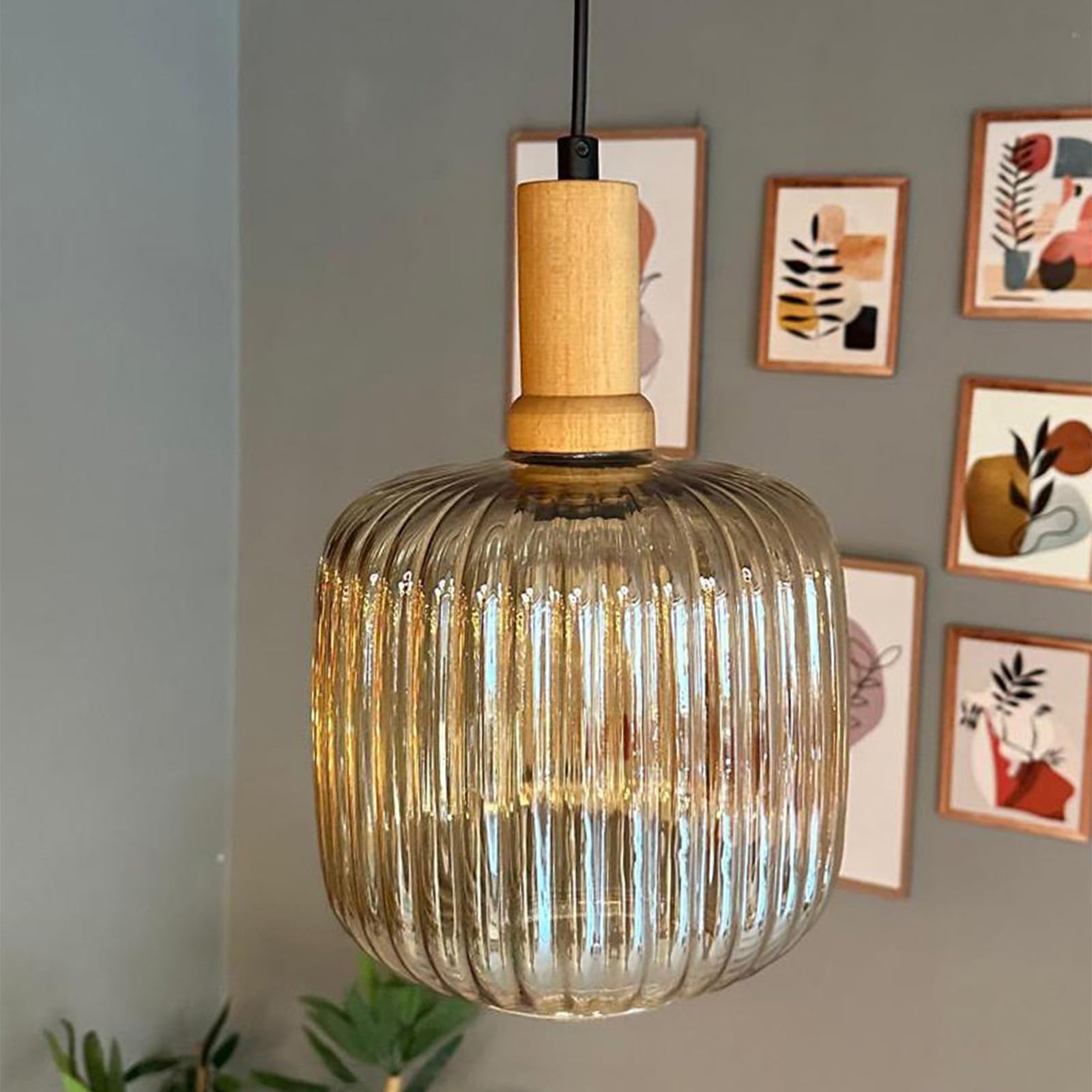 bamyum Mopa Hanging Lamp Glass, Pendant Light 20 cm, Modern Metal Kitchen Island Lights, E27 Glass Lamp Shades, Hanging Light for Living Room and Dining Room, Industrial Pendant Light
