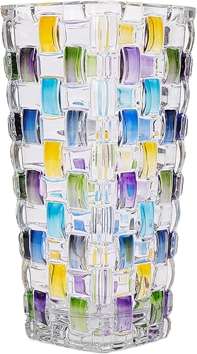 Magcolor Jarrón de vidrio tejido azul pintado a mano - Florero de cristal - 7.7 pulgadas, Florero de vidrio para plantas para arreglos florales,