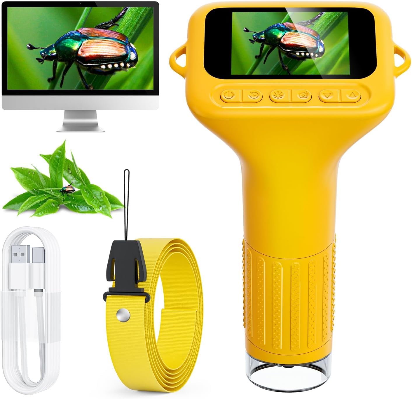 SKYBASIC Children's Digital Microscope, yellow, showing its compact design.