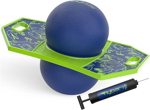 Flybar Pogo - Pelota de truco para niños, tabla de rebote de equilibrio con cubierta antideslizante, bomba incluida, juguetes para interiores y