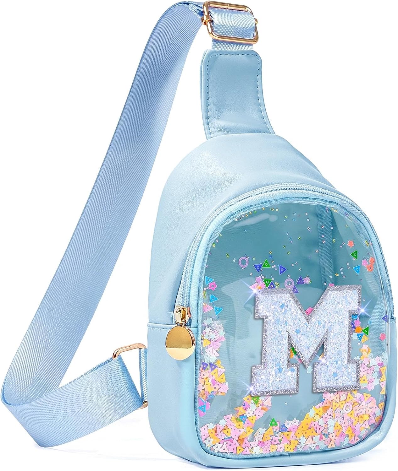 Custom Birthday Gifts Easter Basket Stuffers for Toddler Little Girls Preschool Kindergarten Kids Girl 2-6 Blue Purse Sling Bag, Fashion Spring Break Essentials Vacation Accessories Initial Letter M