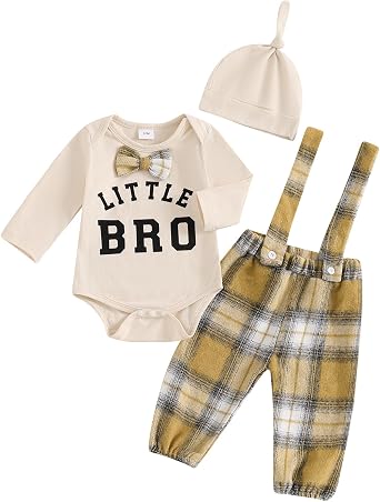 Hnyenmcko Newborn Baby Boy Fall Outfits Letter Print Long Sleeve Romper Suspender Pants Hat Sets Infant Boy Winter Clothes