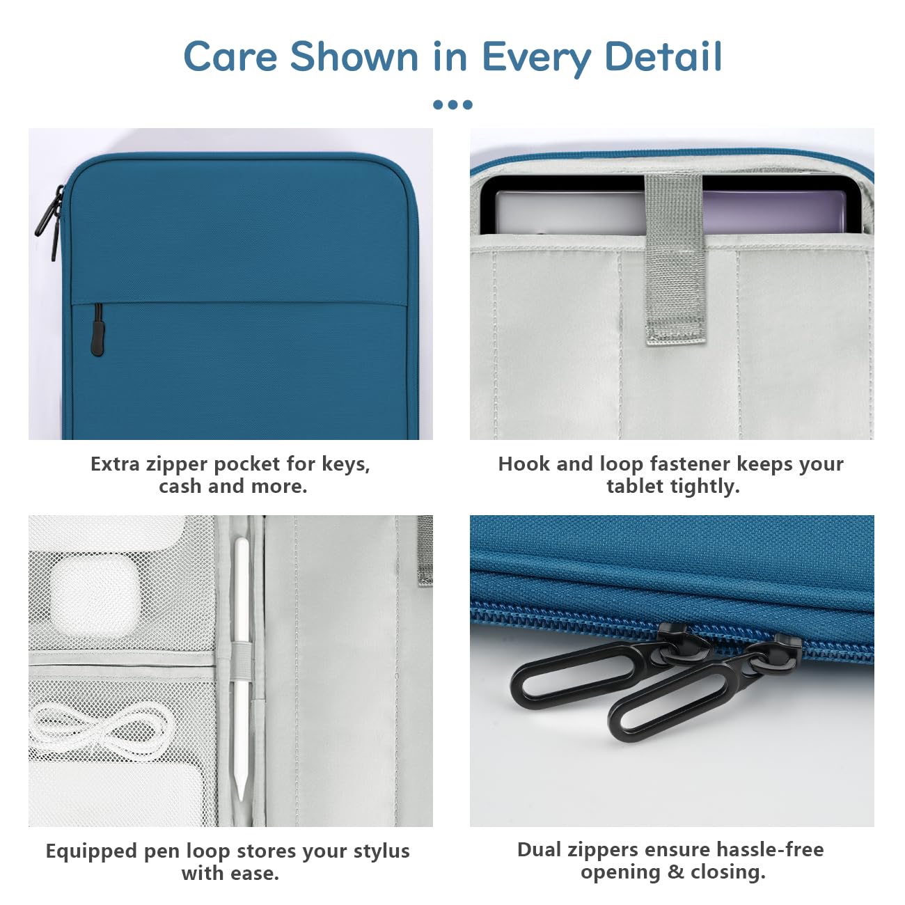 Dadanism 13 Pollici Tablet Custodia Borsa Portatile per iPad Pro 13" M4 2024, iPad Air 13" 2024, i Pad Pro 12,9" 6a/5a/4a/3a Gen, Galaxy Tab S10+ Plus/S9 FE+/S9+ Plus 12,4", Tab P12 12,7", Blu Pavone