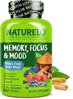 NATURELO Whole Food Brain Supplement - Brain Health Supplements for Memory & Focus Support - Enhance Brain Health Blend Supplement for Adults - 60 Vegetarian Capsules