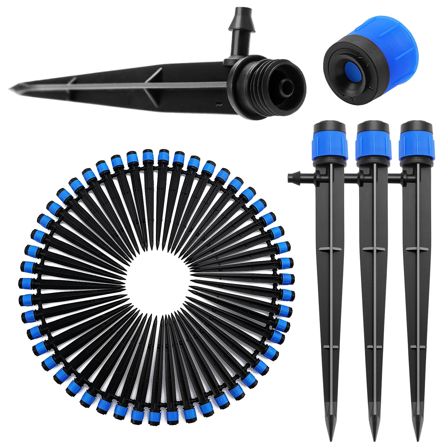 50 Piezas Gotero de Riego, VooGenzek 360-Grado 8-Agujero Aspersore de Riego Ajustables, Cabezas de Riego para Goteo Goteros con Conectore de Púas & Estaca Microtubo Piqueta, para Tubo 4/7 mm, Negro — view 15