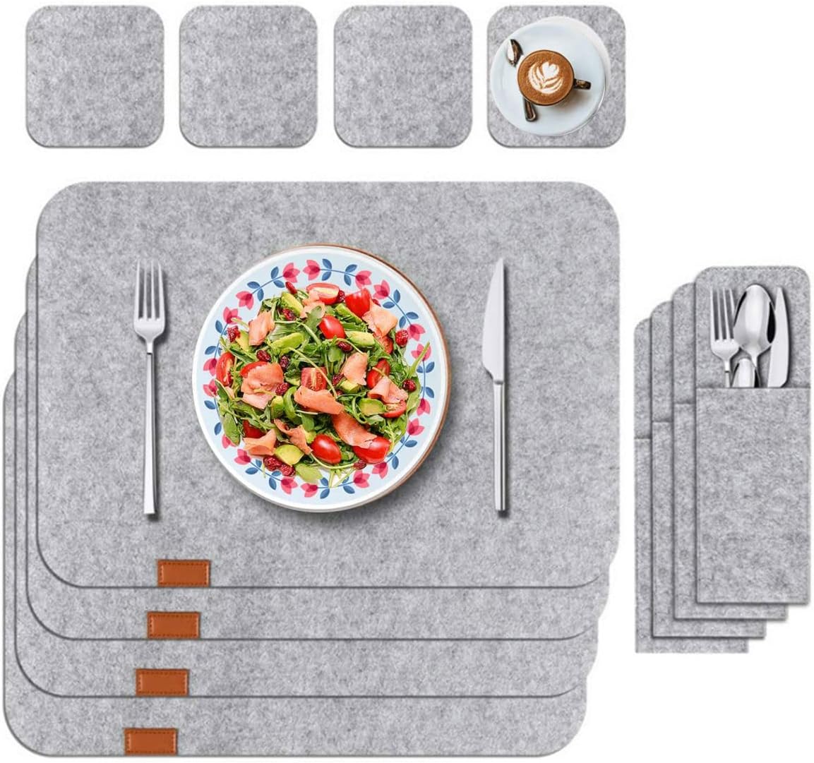Placemats Set of 4, Felt Table Mats with 4 Place Mats, 4 Coasters and 4