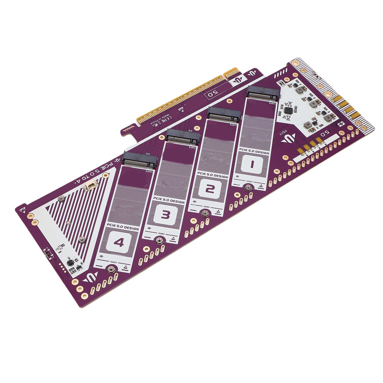 Zunate Karta rozszerzeń PCIE 5.0 x16 do NVMe 4-portowy konwerter PCIe X16 M-Key na dysk SSD M.2 NVMe Szybkość 512 Gb/s Obsługuje gniazda PCIe 5.0, 4.0, 3.0 Plug and play do komputera