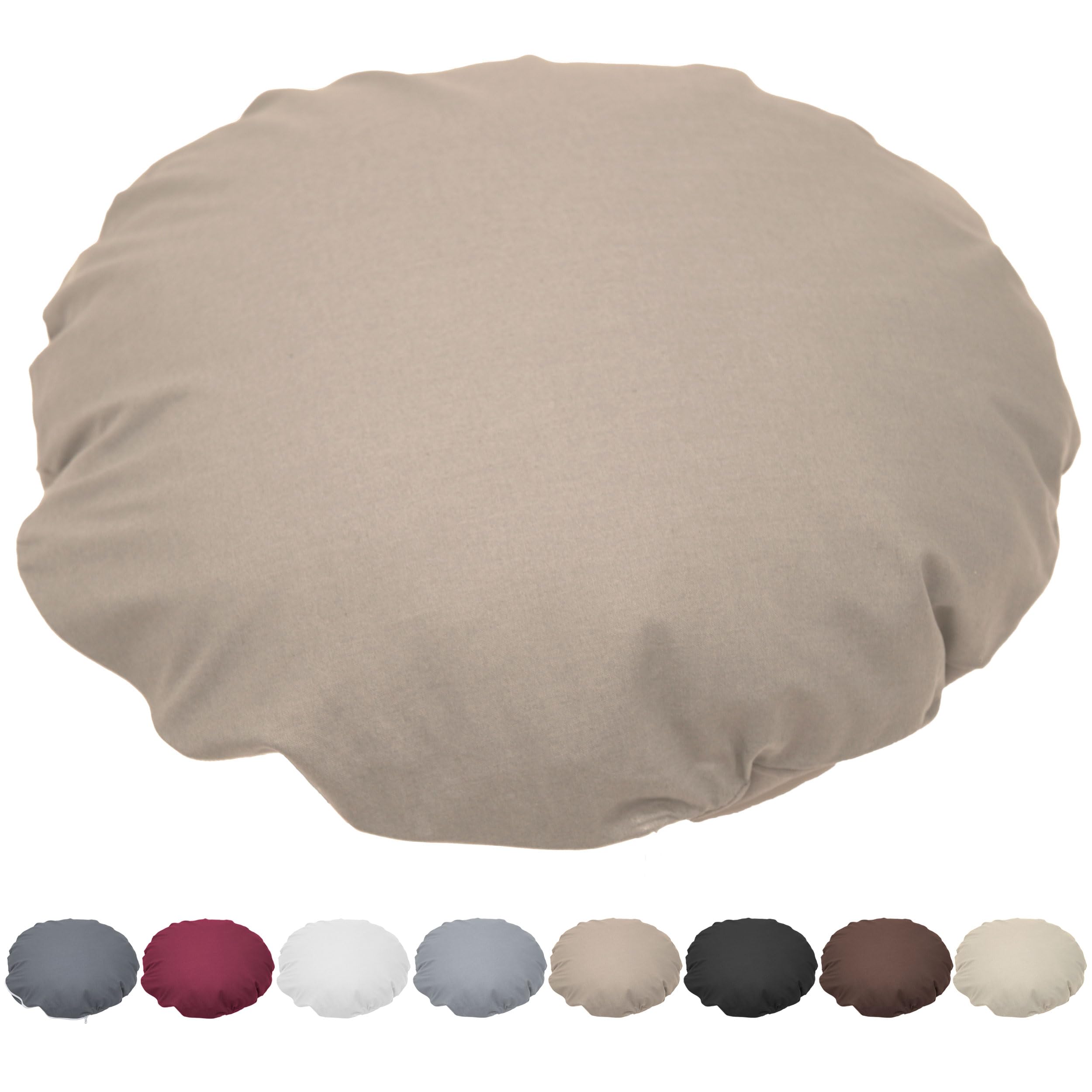 Nurtextil24 Kissen Rund 50cm Ø Durchmesser Graubraun Sitzkissen Dekokissen | Rundkissen 100 % Baumwolle mit Reißverschluss - Verwendung als Bodenkissen, Stuhlkissen, Sofakissen, Kopfkissen