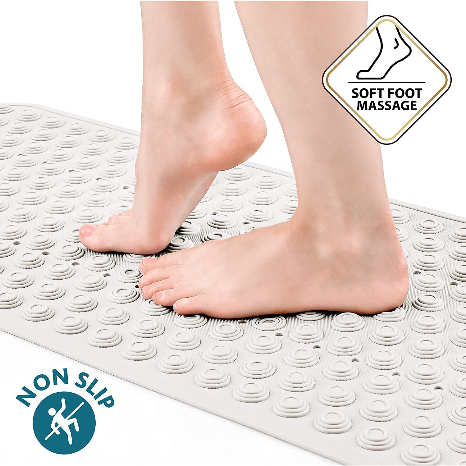 Tatkraft Secure - Tappetino Vasca da Bagno Antiscivolo - qualità Italiana - 40x103cm - Lavabile in Lavatrice - Antimuffa - Tappeto Bagno in Gomma Naturale - Sicurezza per Anziani e Bambini - Bianco