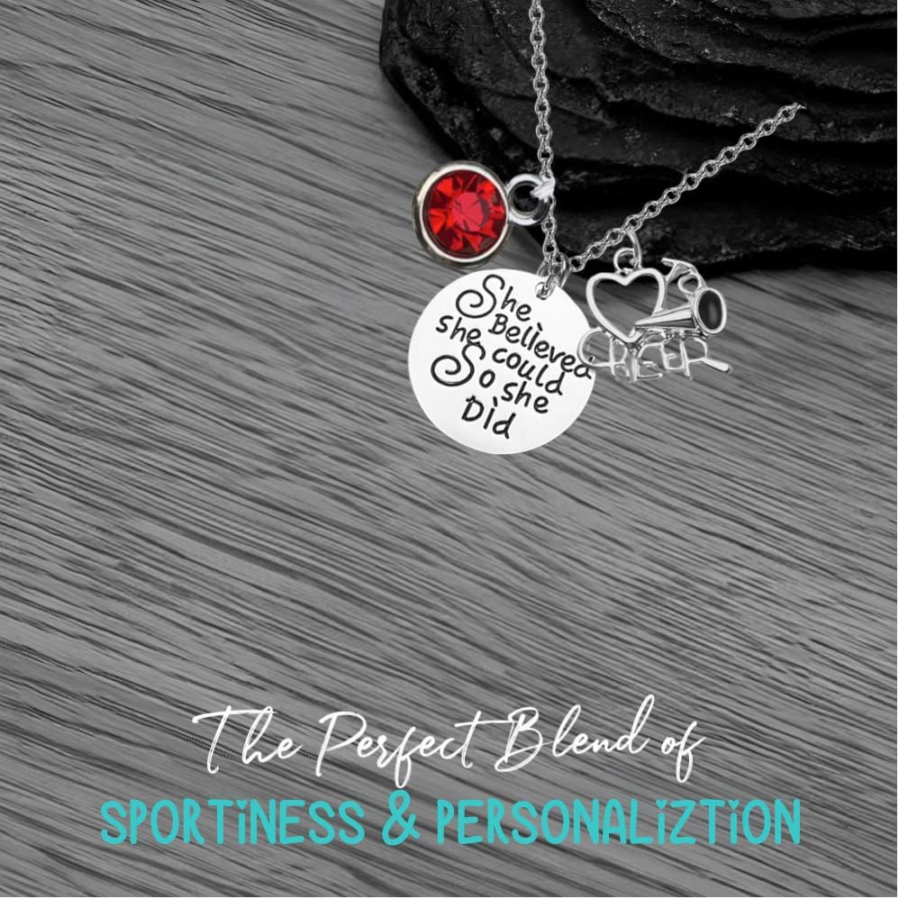 Infinity Collection - Personalized Cheer Charm Necklace with Birthstone Charm - 'She Believed She Could' Cheerleading Jewelry Gift for Cheerleaders - Image 9