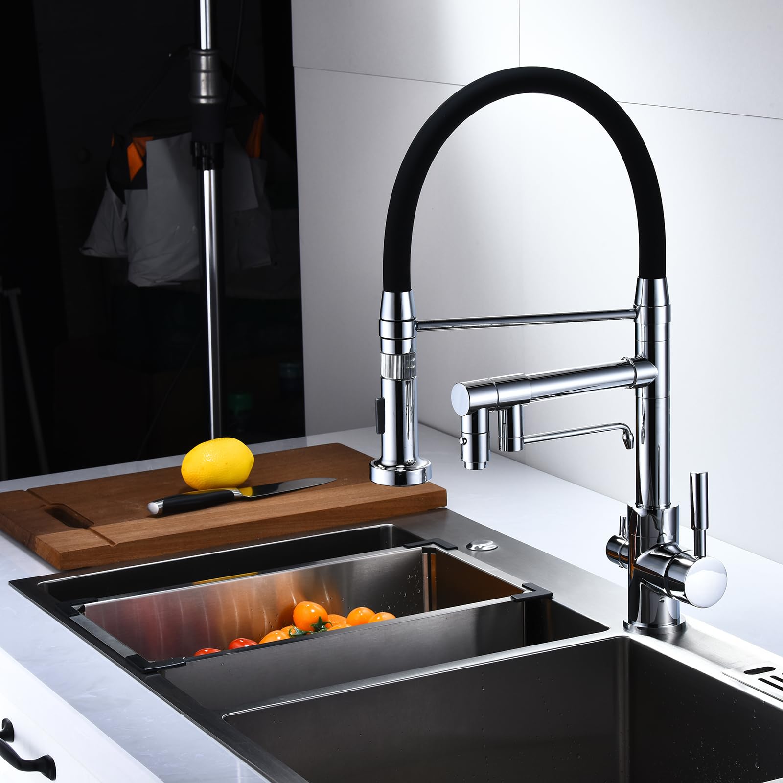 Grifo Cocina 3 Vias Osmosis Extraible Latón-Cromado + Tubo Negro