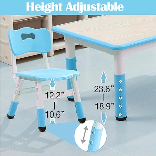 Miniatura 5 de Juego de mesa y 6 sillas para niños, mesa de arte y manualidades de altura ajustable con escritorio de graffiti, patas antideslizantes, ideal para