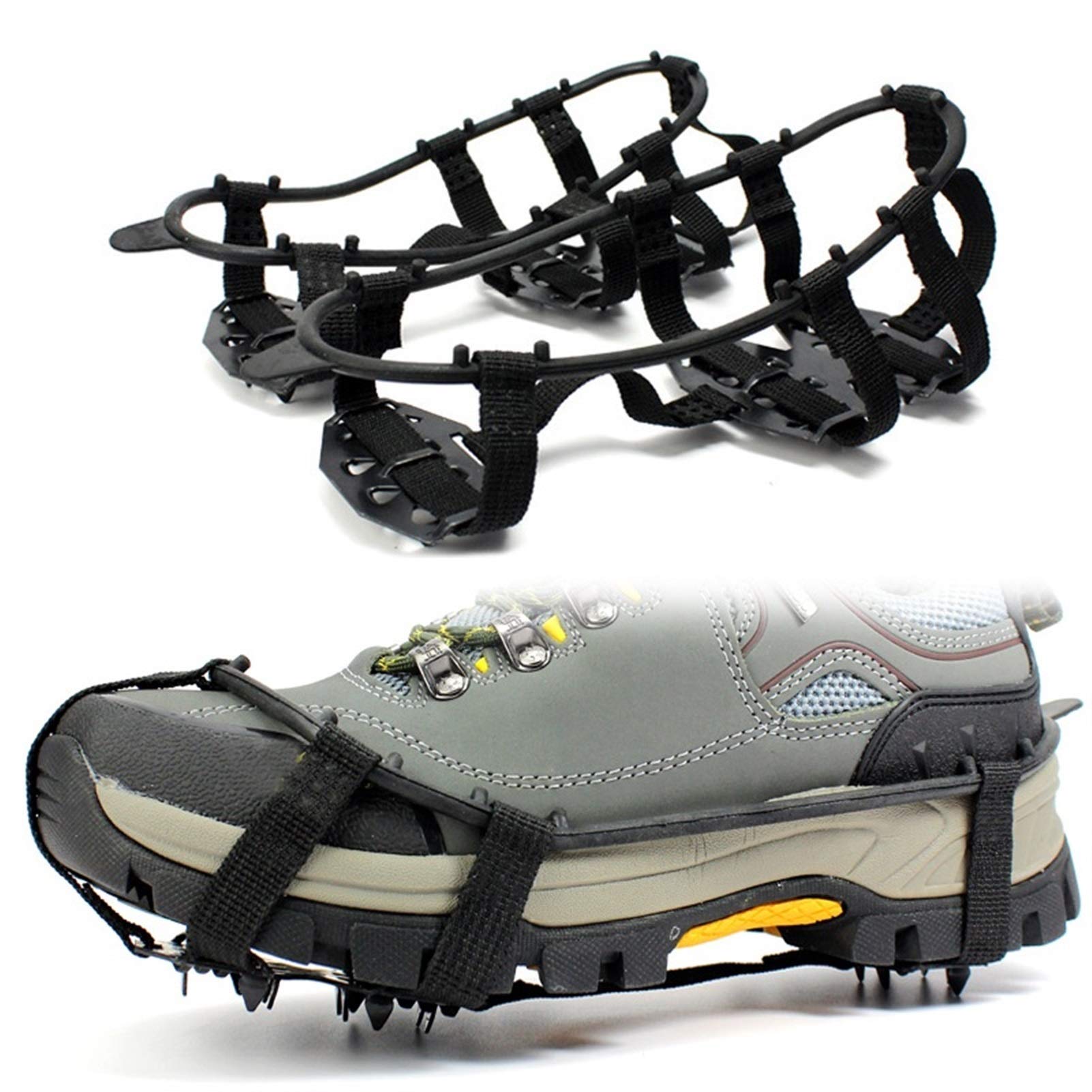 Rutsch Schuhspikes 24 Zähne Eisgreifer für Schuhe Frauen Männer rutschfeste Steigeisen Gripper Spike Grips Stollen Für EIS Schnee Klettern Wandern (Shoe Size : L Size)