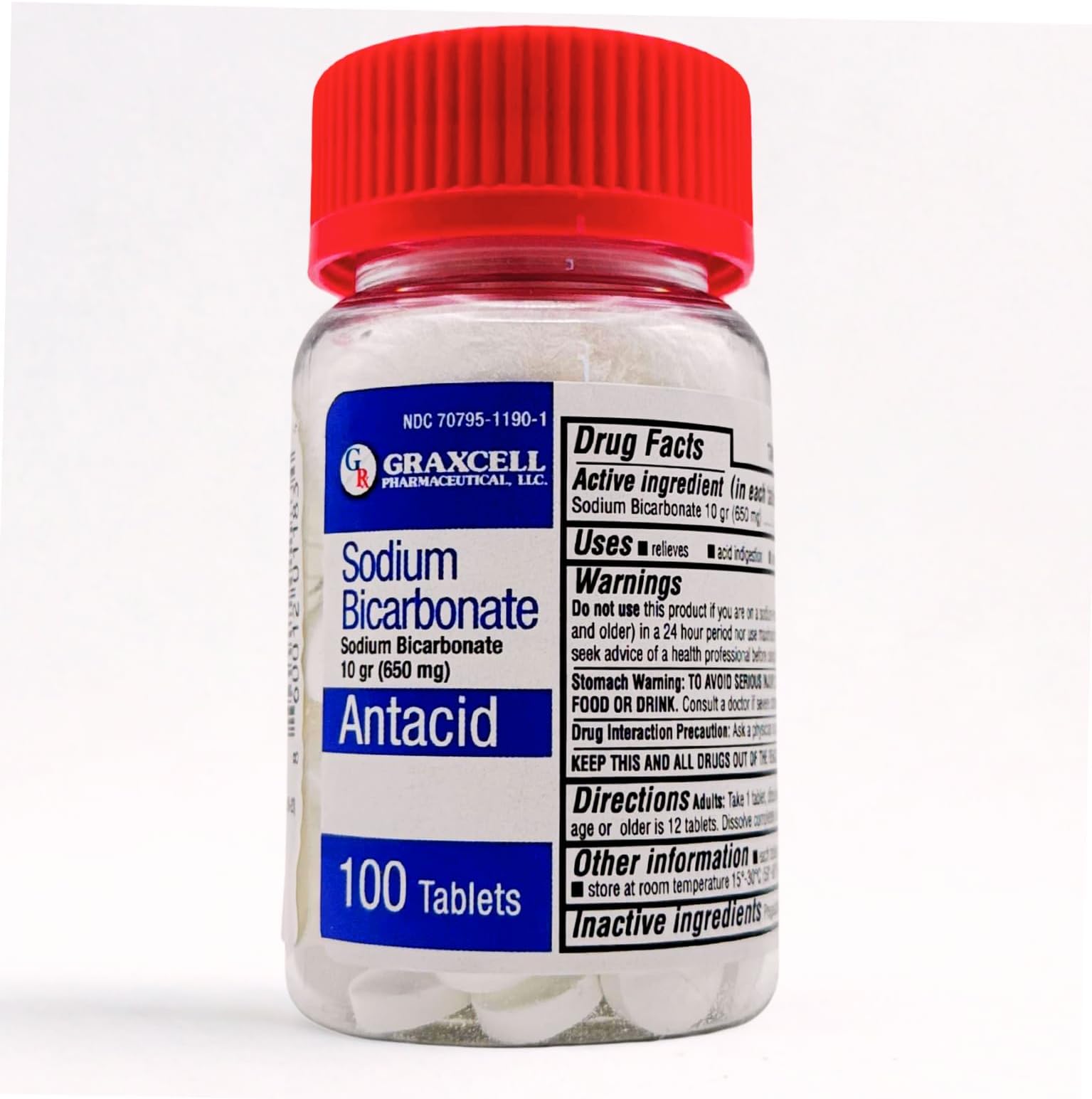 Graxcell Sodium Bicarbonate Tablets |USP 650mg (10 Grains) |Relief of Acid Indigestion, Heartburn, Sour Stomach & Upset Stomach | Kidney Health | 100 Count