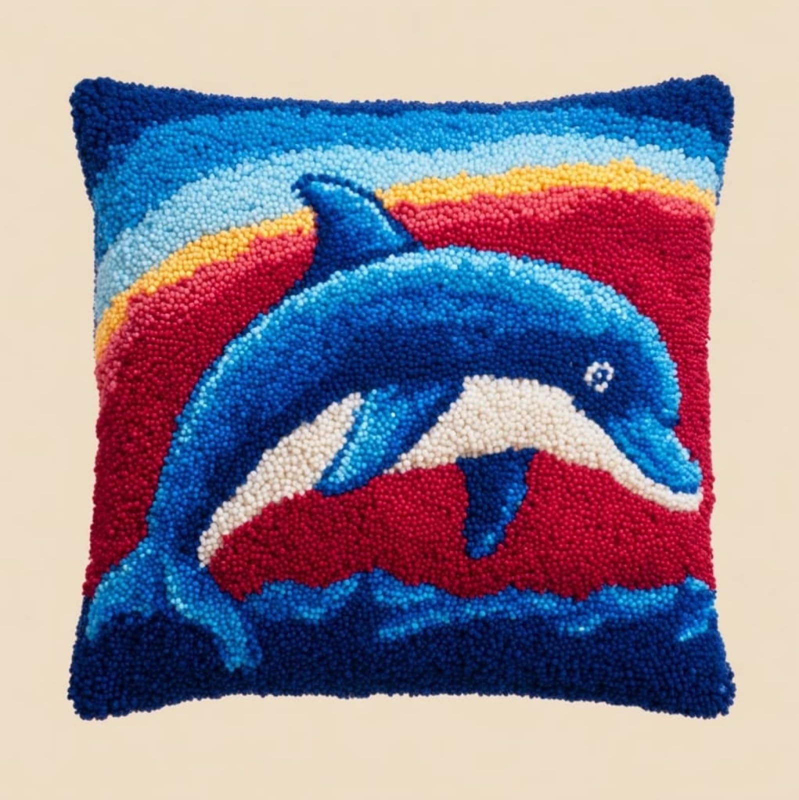 WallustrioaW Latch Hook Pillow Kits 43x43cm,Cute Dolphins