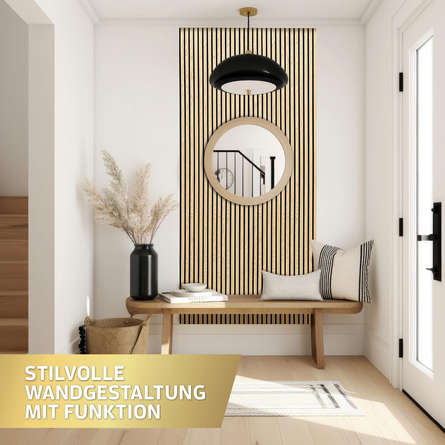 KAISER plastic® Akustikpaneele | Farbe: Eiche | Wandpaneele in verschiedenen Formaten | Deko Wohnzimmer | Wanddeko in Holz | Akustik Paneele Wand | Lamellenwand (240 x 60 cm - 2STK.)