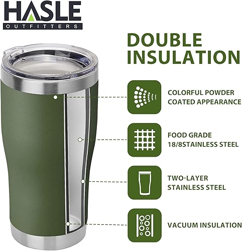 Miniatura 2 de HASLE OUTFITTERS Vaso de acero inoxidable de 20 onzas a granel, color verde militar, revestimiento de polvo de pared duradero para exteriores, fácil