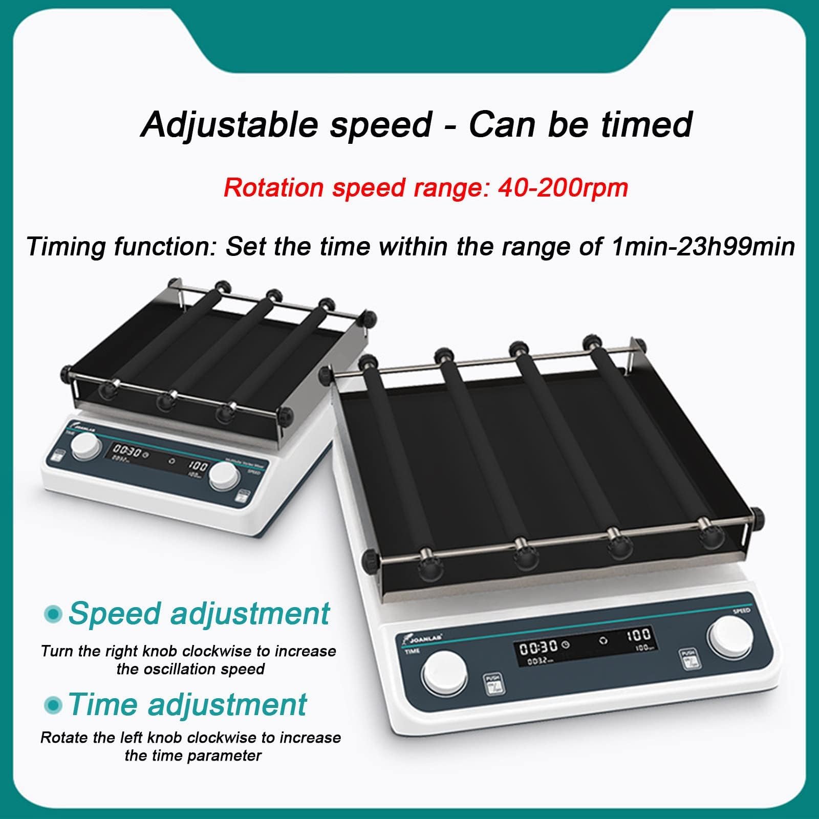 Agitador orbital de laboratorio con pantalla LED, velocidad ajustable de 40-200 RPM y temporizador, ideal para mezclar en investigación científica y experimentos