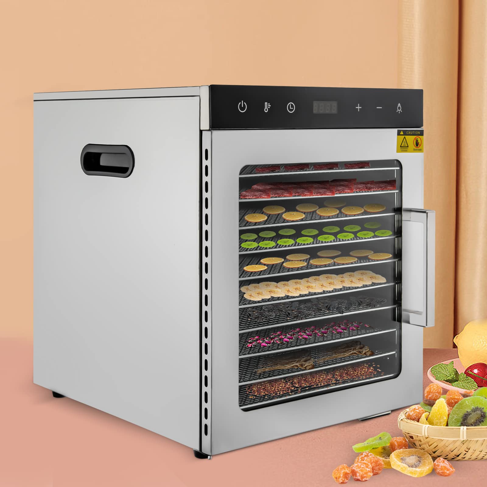 Dehydrator, 6/8/16 etages, dehydrator voor levensmiddelen, voor thuis, 6 etages, roestvrij staal, droogapparaat, droogautomaat, fruitdroger, dehydrator 30-90 °C (A1-6 niveau