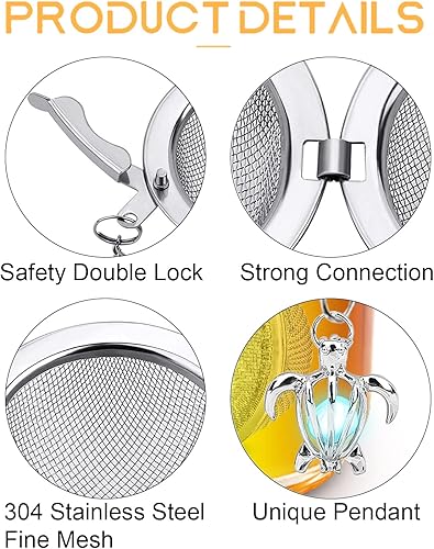 Miniatura 4 de Infusor de té de hoja suelta, 2 unidades, té de acero inoxidable, filtro de té de malla de malla con colgante de tortuga plateada que brilla en la