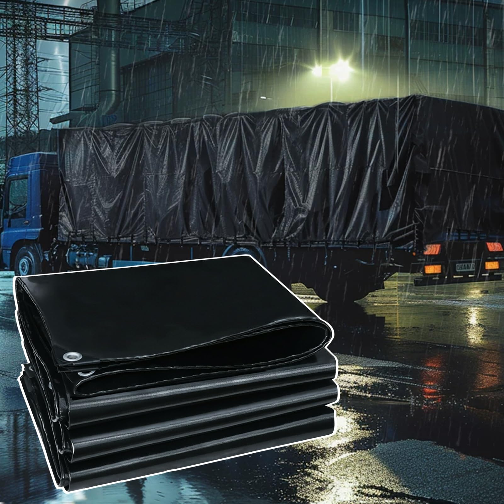 Heavy Duty Black Truck Tarp 500g/㎡ Waterproof Canvas Tarpaulin, Reinforced Grommets Caravan & Vehicle Cover Sheet, Weatherproof Canopy Tent for Outdoor Use(1.8x2.4m(5.9ftx7.9ft))